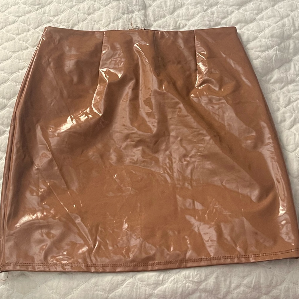 Fashion Nova Shiny Tan Mini Skirt